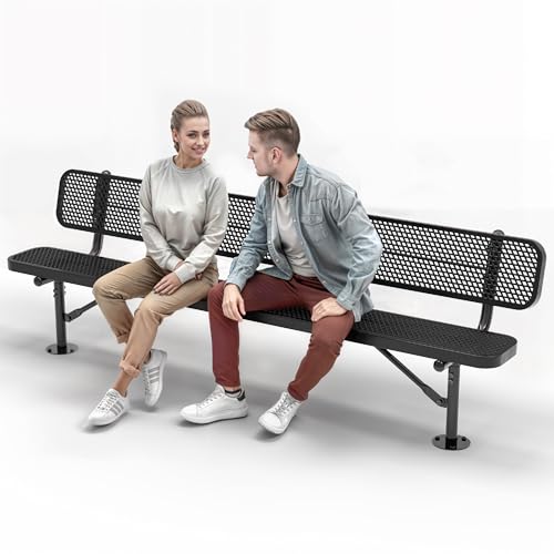 OUTTANS Heavy-Duty Outdoor Metal Bench (8 Ft - Surface with Back, Black)