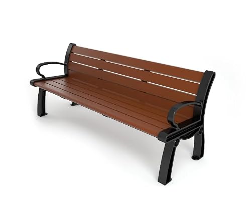 Frog Furnishings Outdoor Bench | Resinwood slates and Powder Coated, Heavy Duty cast Aluminum Frames | Patio Seating Bench for Front Porch, Backyard and Park- Brown Slat (8 Feet)