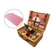 Wicker Picnic Basket Set for 4 Persons with Picnic Mat, Willow Hand-Woven Storage Basket, Includes Utensils & Cutlery, Perfect for Outdoor Adventures