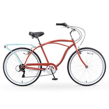 sixthreezero Men's Beach Cruiser Bike 7-Speed Step-Through Hybrid Bicycle 26" Brick Pool w/ Black Seat/Grips