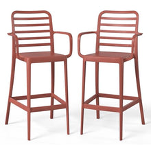 Costaelm Patio Stools & Bar Chairs Set of 2, Tall Patio Chair with Armrests and Footrest, Weather Resistance Bistro Island Chairs Counter Height Bar Stool for Yard, Garden, Balcony, Red