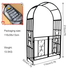 iumLeap Metal Garden Arch with Gate, Weatherproof Heavy Duty Trellis Rose Archway Stand Black Pergola Arbor for Roses & Climbing Plants, Outdoor Arbour HWD 210 X 114 X 52cm
