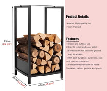 ELUKHT Log Holder 30 Inch Firewood Racks for Inside Outside, Black Rustic Fireplace Log Storage Rack Stacker Holder, Heavy Duty Metal Firewood Holder Logs Stand,