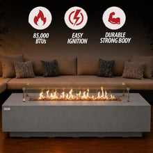 AMS 72" Rectangular Concrete Propane Gas Fire Pit Table Bundle, Light Gray