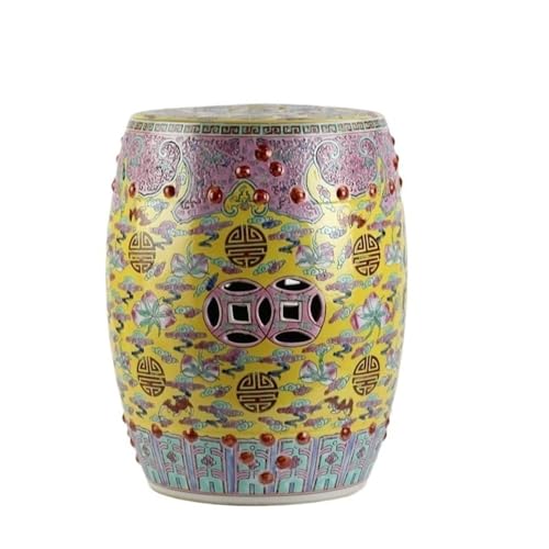 JOYNOW Ceramic Garden Stool Decorative Garden Stools Pastel Hand-Painted Antique Longevity Peach Auspicious Clouds Ceramic Stool Dressing Stool Carving Garden Stool Ceramic