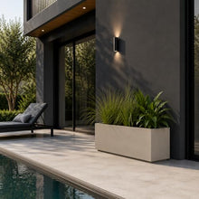 PolyStone Milan Rectangular Trough Planter – 46" x 17" x 19" – Large Lightweight Indoor/Outdoor Planter Box – Modern Stone-Look Resin – Durable All-Weather w/Drainage Holes – Made in USA – Greige