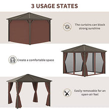Outsunny 10' x 10' Hardtop Gazebo with Curtains and Netting Coffee Brown