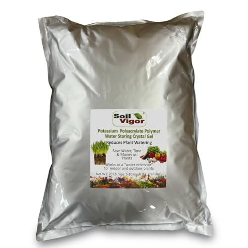 Soil Vigor Water-Storing Crystals for Plants, Large 5-10 Mesh Potassium Polyacrylate Granules, Reduces Watering, Improves Root Hydration for Houseplants, Trees, Lawns & Gardens, 20 lb