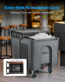 VEVOR Commercial Ice Bin, 125 lbs Portable Ice Caddy, 31.5 x 22.8 x 29 inch Insulated Ice Carrier with 4 Wheels and Flip Lid, Large Ice Bin for Catering, Kitchens, Bistros, Restaurants, and Bars