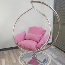 SK CHUMRA Hanging Chair - Transparent Acrylic Bubble, Waterdrop Shape, Indoor Swing Chair with Gold/Chrome Stand, Durable Fabric Cushion - Luxury Accent for Living Room, Bedroom (Chrome/Pink)