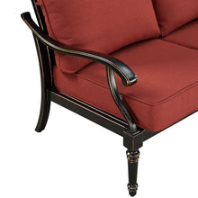 Oakland Living Black Aluminum Patio Deep Seating Outdoor Two Seater Loveseat with Red Cushions