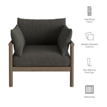 Modway Eleni Outdoor Teak Wood Armchair in Weathered Gray Flint – Patio Lounge Chair with Sunproof Foam Cushions