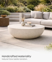 eldimer no.102 GFRC Concrete Coffee Table 43.3” - Handcrafted Round Modern Architectural Table, Weather Resistant, Indoor & Outdoor, 145 lbs Solid Cement Construction for Patio or Living Room