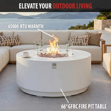 AMS Round Concrete GFRC Propane Gas Fire Pit Table Bundle (Cream White)
