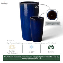 Emissary Home and Garden 18.5in. L x 36in. H Blue Stoneware Round Planters with High-fire Treatment (Set of 2)
