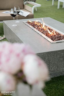 Elementi Hampton Gas Fire Pit Cast Concrete Fire Table, Outdoor Fire Pit Electronic Ignition | Canvas Cover, Lava Rock Included | Free AMS Wind Guard | Light Gray (Natural Gas)