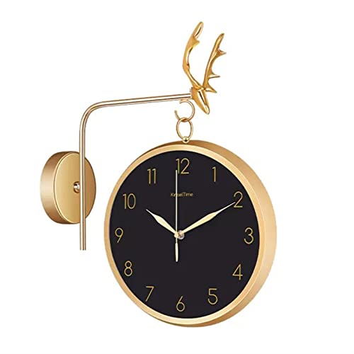 HEXEH wall Clock Wall Clock Double Sided Garden Clocks Modern Indoor Outdoor Hanging Clocks with Mute Chip for Living Room Bedroom Study Wall Decoration Clock (Color : Black)