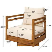 Christopher Knight Home Tess Outdoor Acacia Wood Swivel Accent Chair with Cushions, 360° Rotating Lounge Chair Outdoor with Open-Frame Armrests, Outdoor Swivel Chair for Garden, Teak + Beige