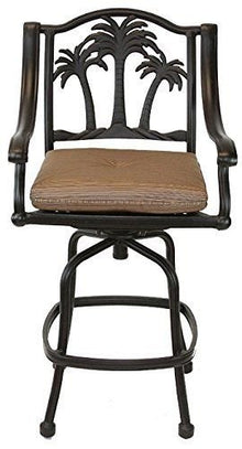 Patio Land Palm Tree Outdoor Patio Set 8pc Swivel Barstools Dark Bronze