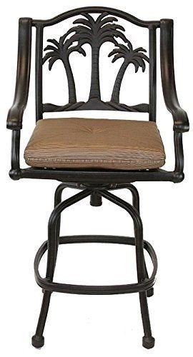 Patio Land Palm Tree Outdoor Patio Set 8pc Swivel Barstools Dark Bronze