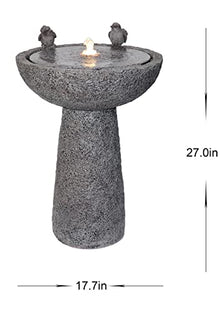 27" H Natural Finish Bird Bath Fountain Outdoor with Warm White LED