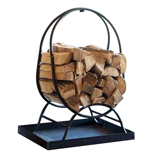 GenSDH Small Curved Log Bin Holder with Storage Box, Farmhouse Steel Firewood Log Rack for Family Room/Inside The Cabin/Camping