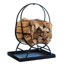 GenSDH Small Curved Log Bin Holder with Storage Box, Farmhouse Steel Firewood Log Rack for Family Room/Inside The Cabin/Camping