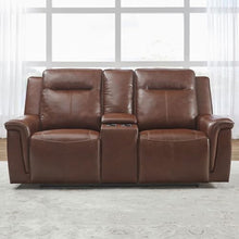 Liberty Furniture Avery Power Reclining Loveseat with Storage Console, Cupholders, USB Charging Ports - Cognac Leather