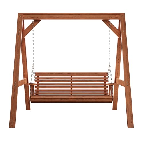 Amish Casual 6 Foot Roll Back Swing with A-Frame Stand in Cedar - Freestanding Wood Porch Swing for Patio, Yard or Garden