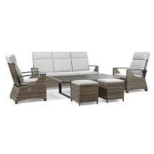 Greemotion Antigua Outdoor 6-Piece Convertible Recliner Sofa Set with Height Adjustable Table Wicker Conversation Set for Porch Patio Loveseat Rattan Sofa Chair Cushion Ottoman Footstool Footrest