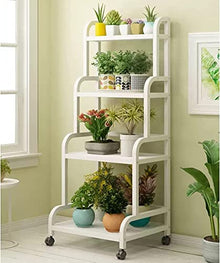 ZHOUYANB Indoor Plant Stand Metal 4 Tiered Flower Rack With Rear Bar And Lockable Wheels Flowers Pot Display Shelf For & Outdoor Freestanding Planter Storage