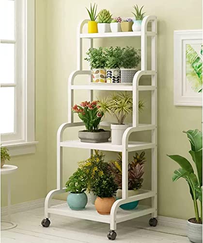 ZHOUYANB Indoor Plant Stand Metal 4 Tiered Flower Rack With Rear Bar And Lockable Wheels Flowers Pot Display Shelf For & Outdoor Freestanding Planter Storage