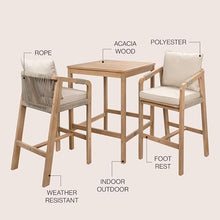 JONATHAN Y Porto 3-Piece Acacia Wood High-Top Bar Square Table Set, Beige