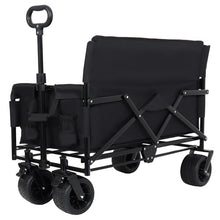 2-in-1 Folding Wagon Bench Love Seat, Heavy Duty Collapsible Beach Cart with 400LBS Capacity, Foldable Garden Wagon with All-Terrain PU Foam Wheels, Portable Outdoor Cart for Camping, Sports