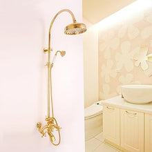 XYIANG European Style Large Shower Shower Vintage Hot and Cold Pole Three-Step Function Full Copper Antique Shower Classical Waterfall Set(Luxurious Titanium Gold)