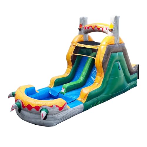 HeroKiddo 13ft T-Rex Dinosaur Commercial Inflatable Dual Lane Water Slide