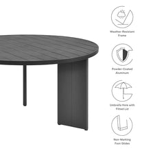 Modway Tahoe Outdoor Patio Powder-Coated Aluminum Round Dining Table in Gray - 59 Inch Patio Table with Umbrella Hole and Cover - 4 Person Dining Table - Slatted Patio Furniture Table