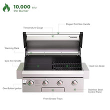 Brand-Man Built-In Gas Grill Head, 30-Inch 4-Burner Outdoor Kitchen Grill