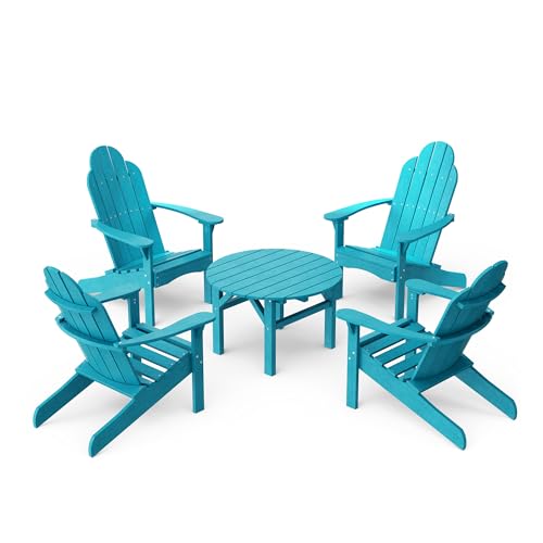 Wildridge Classic 5-Piece Adirondack Chair Conversation Set, Aruba Blue - Outdoor Weather Resistant Recycled Plastic Furniture for Patio