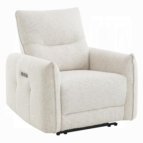 Benzara Lali Zero Gravity Power Motion Recliner Chair, USB Port, Cream Chenille