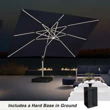 OROTLECT 120'' X 156'' Rectangular Double Top Cantilever Umbrella With Solar Lights And Base In Ground,Navy