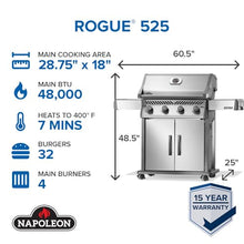Napoleon Rogue 525 Natural Gas Grill, Stainless Steel, Premium 4-Burner BBQ