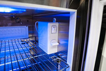Mont Alpi Premium 27"H x 18.5"D x 17.5"D Stainless Steel All Weather Outdoor Refrigerator 2.7 cu. ft. Glass Door Fridge with Temperature Control + Lockable Door + Adjustable Shelves + Blue Lighting