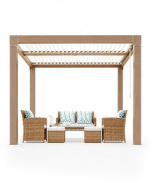 IDEALHOUSE 10x10 ft Outdoor Louvered Pergola, Wood Grain