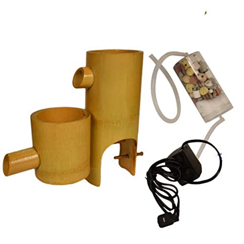 GenSDH Bamboo Fountain Kit,Indoor and Outdoor Garden Decoration,Water Fountain with Pump Backyard Pond Kit,Natural Bamboo Fountain,A