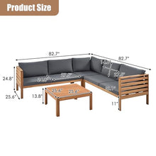 Merax Outdoor L Shaped Sofa with Coffee Table & Armrest & Beige Cushions, Strong Wood Structure Exotic Patio Furniture Set Water-Resistant, for Garden Balcony Poolside (Gray)