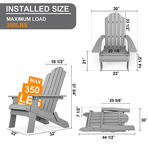 MXIMU Folding Adirondack Chair Set of 4 Plastic Outdoor Chairs Grey