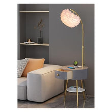 ZHONGCHENGWU Floor Lamp Farmhouse Floor Lamp with Side Table & Drawers, Adjustable Reading Light(Gray)