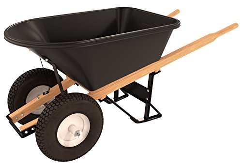 Bon Tool 11 661 Premium Contractor Grade Poly-Tray Double Wheel Wheelbarrow with Wood Hande and Knobby Tire, 5-3/4 Cubic Feet