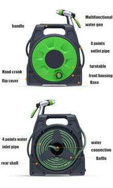 Etsuosy Garden Hose Reel Cart, ABS Plastic and Stainless Steel, 20m, with Spray Nozzle and Storage